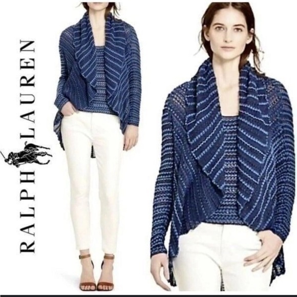 Lauren Ralph Lauren Open Cardigan Linen Cape Style Collar Dolman Sleeve Size Med - Picture 1 of 8